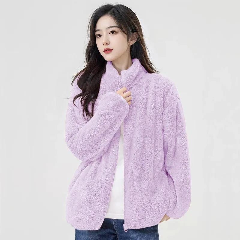 Herbst und Winter Unifarbener Reißverschluss-Strickjacke mit hohem Kragen Koreanischer Stil Sweatshirt Lässig Vielseitig Sport Warme Jacke für Damen