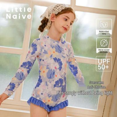 Little Naive Girls' Long Sleeve Sun Protection Swimsuit Set