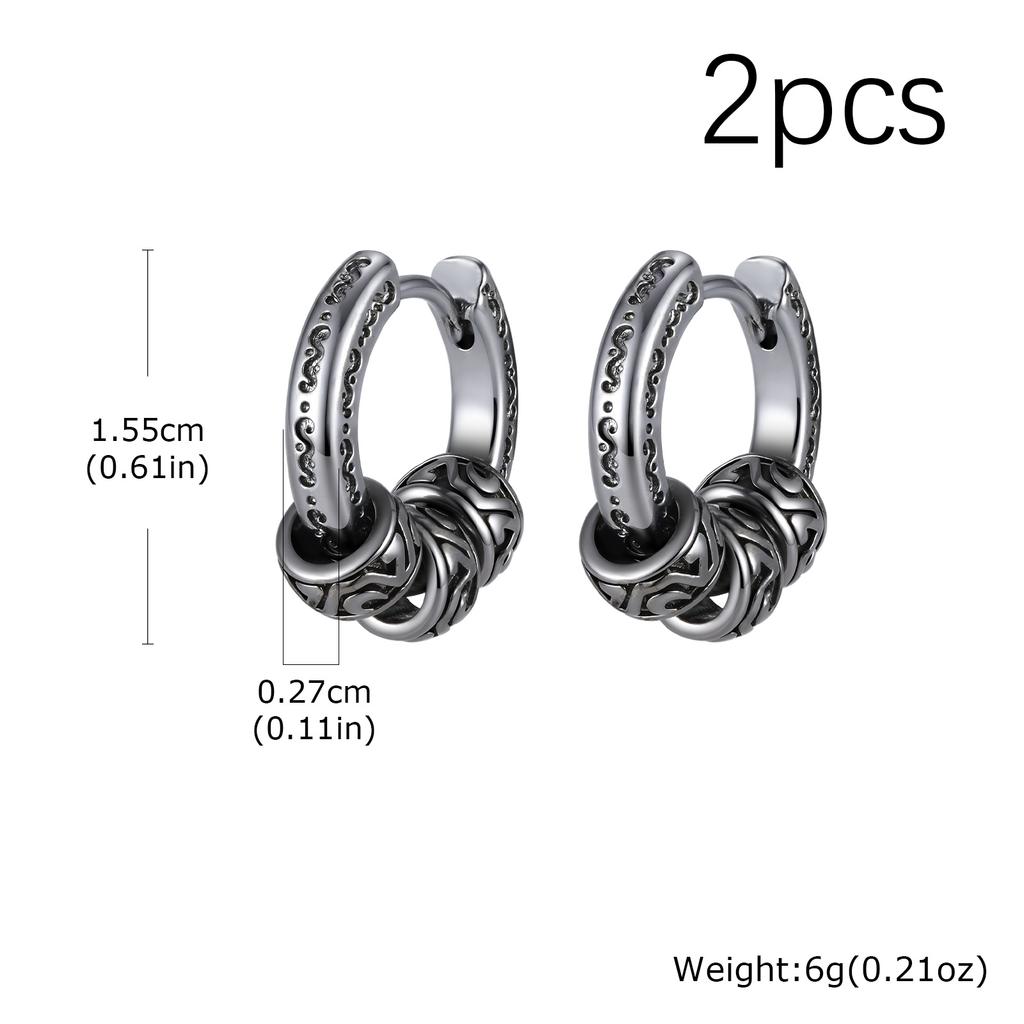 Vintage Totem Vine Pattern Hoop Earrings for Men, Hypoallergenic Metal Huggies Earrings, Rock Punk Piercing Jewelry Gift