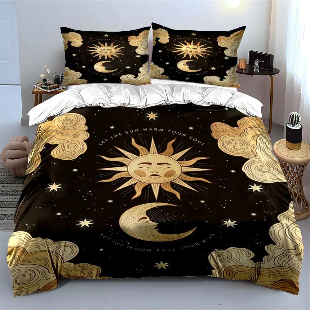 "Sun Moon Star Themed Artwork 3PC" Multiple sizes kid's and adults' bedroom Exquisite 3PC bedding set gift
