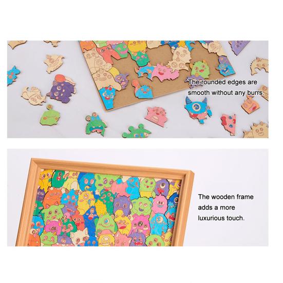Holz Ausmalpuzzle Set mit Fotorahmen Filzstiften DIY Kinder Erwachsene Handbemaltes Cartoon Puzzle Dekoration Ornament
