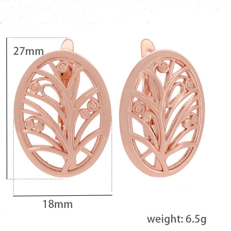 Women 585 Rose Gold Large Flower White Crystal Dangle Earrings