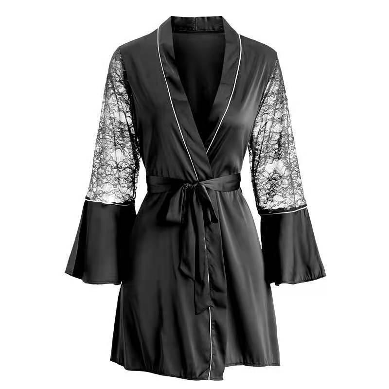 Pajamas Women's Summer Sexy Ice Silk Nightgown Thin Bathrobe Medium and Long Bathrobe Bridal Makeup Dressing Gown Loungewear