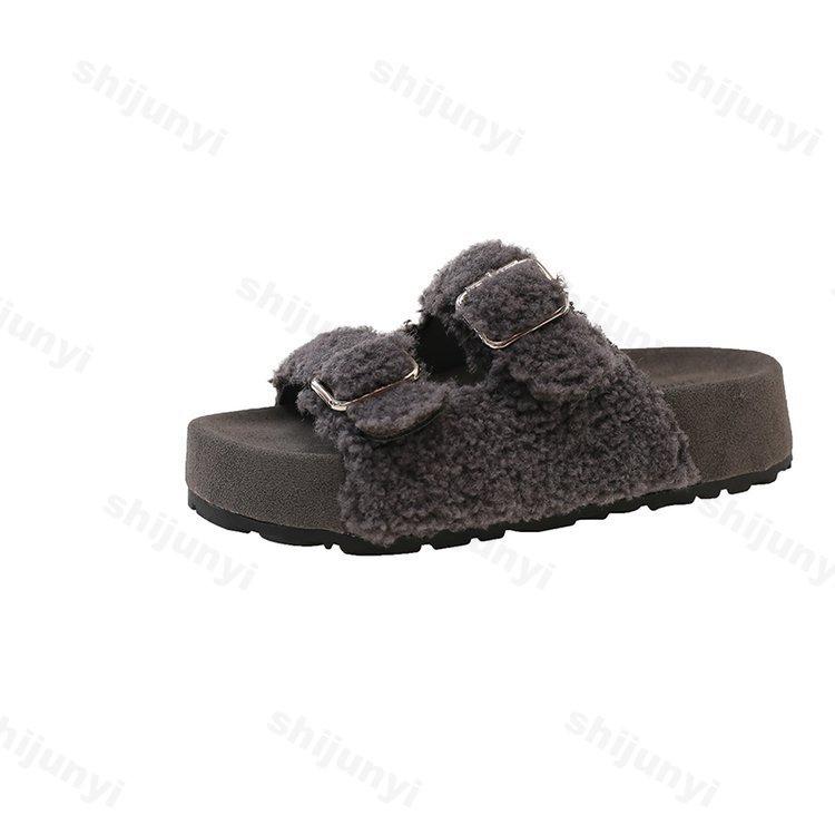Fashion Fashion Casual Open Toes Casual Plush Slippers for Women 2025 Autumn New Thick Soled Comfortable Buckles Designed Chunky Sandals