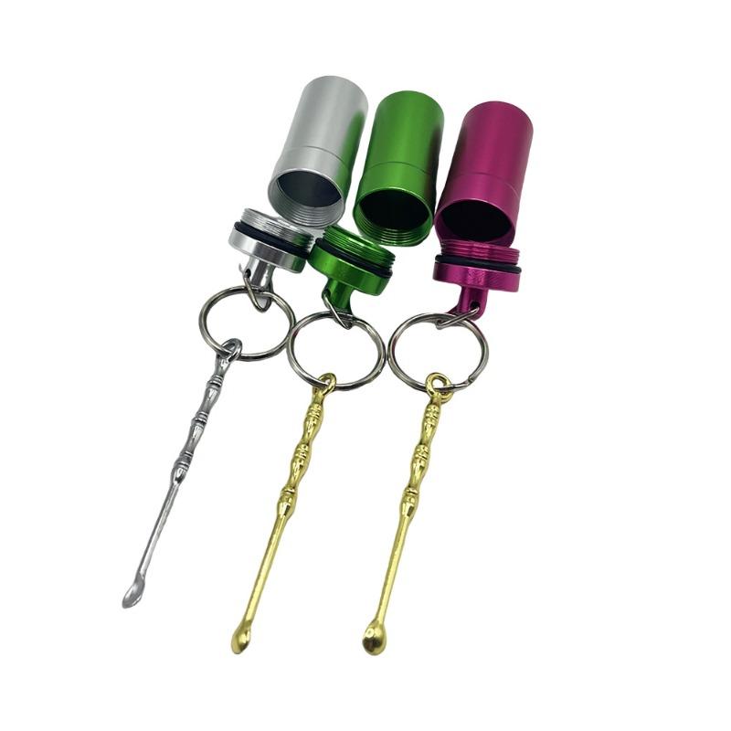 New style High Quality Medicine Box with Keychain Metal spoon Snuff bottle Aluminum Sealed Storage Portable Gifts for Men