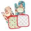 1Set Christmas Oven Gloves Pot Holders Set Santa Claus Snowflake Candy Pattern Insulated Oven Mitts Home Kitchen Christmas Decor
