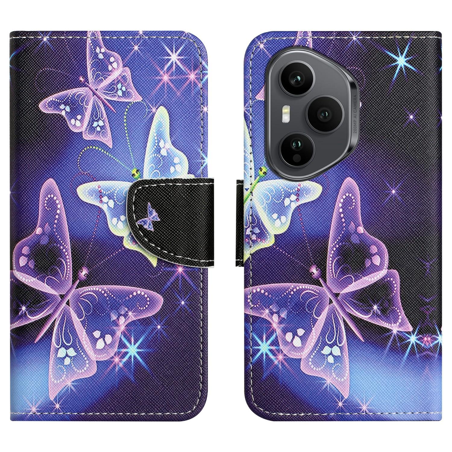 

Для Honor 400 Pro 5G (Глобальный) Чехол с печатью узора, кожаный чехол для телефона с крестообразной текстурой Sparkling Butterfly