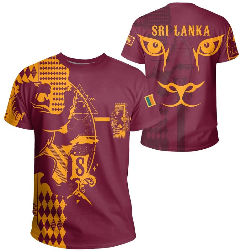 Camisetas de Manga Corta para Hombre y Mujer con Gráfico del Emblema de Sri Lanka, Camisetas Casuales de Exterior de Cuello Redondo Oversize, Tops
