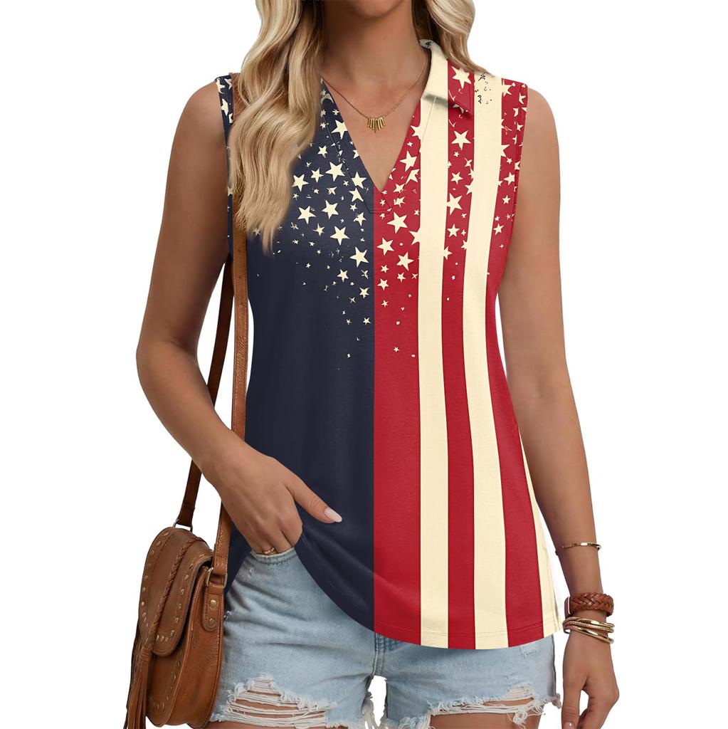 Women's Fashion Casual Lapel Sleeveless Color Shirt Women's V-Neck Up Tops