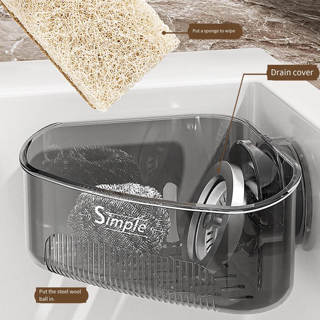Suction Cup Corner Sponge Holder With Drain Holes Waterproof ABS Plastic Organizer For Kitchen Sink Bathroom Storage