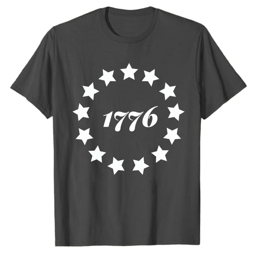 Vintage 1776 Circle 13 Stars Print Tshirt Patriotic Usa Graphic Short Sleeve Casual Outdoor Holiday Daily Wear Tee Fashion Trend