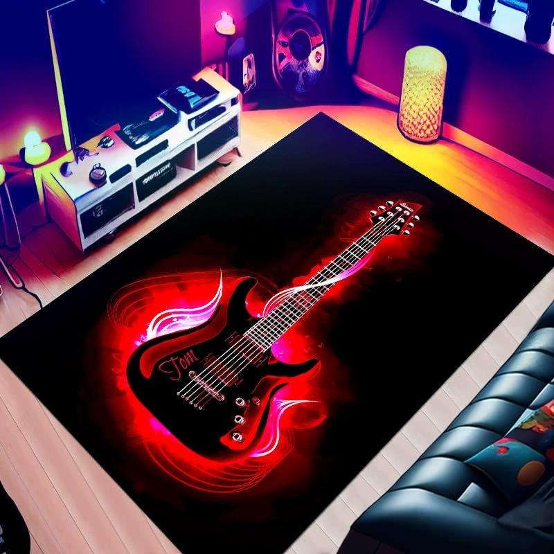 Wohnzimmerteppich Bunter Felsen Personalisiertes E-Gitarrenmuster Teppich Wohnzimmer Schlafzimmer Rutschfeste Matte Heimdekoration