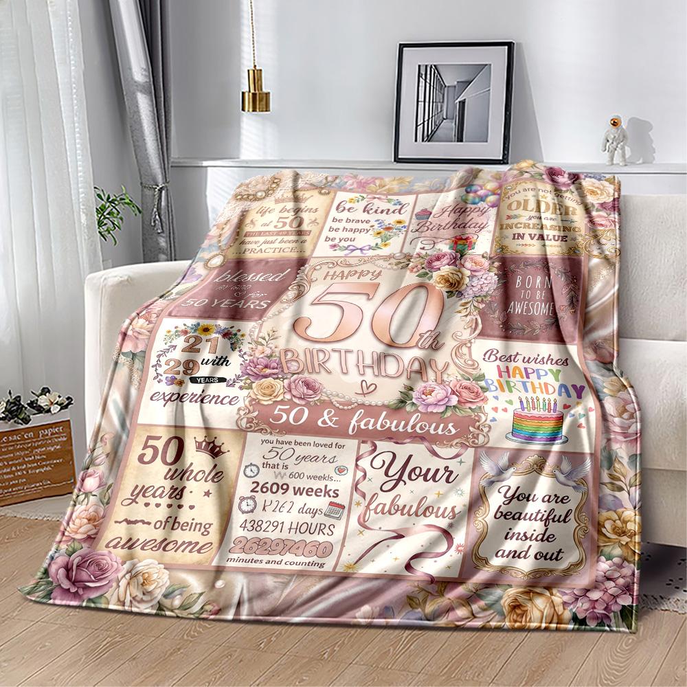 50th Birthday Celebration Flannel Blanket-Soft and Suitable for Sofas,Beds,Offices,Travel,All Seasons,Great Gift for Holidays and Birthdays.