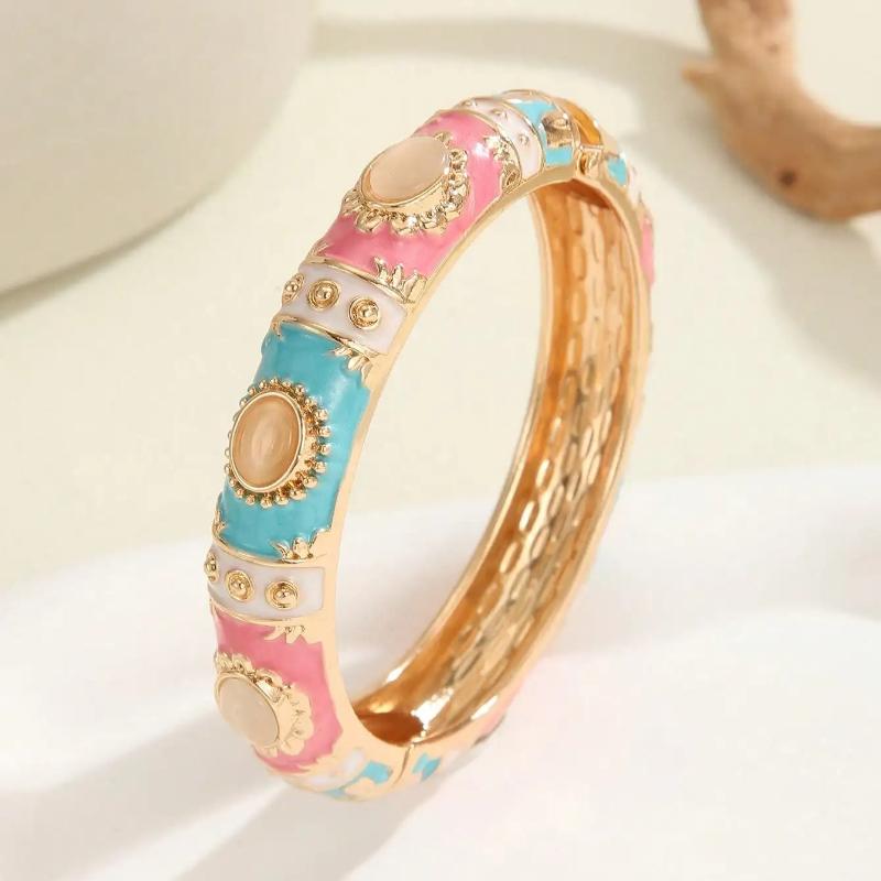 1PCS Fashion Opal Enamel Bracelet for Women Gold-Plated Enamel Wide Bracelet Jewelry Gifts