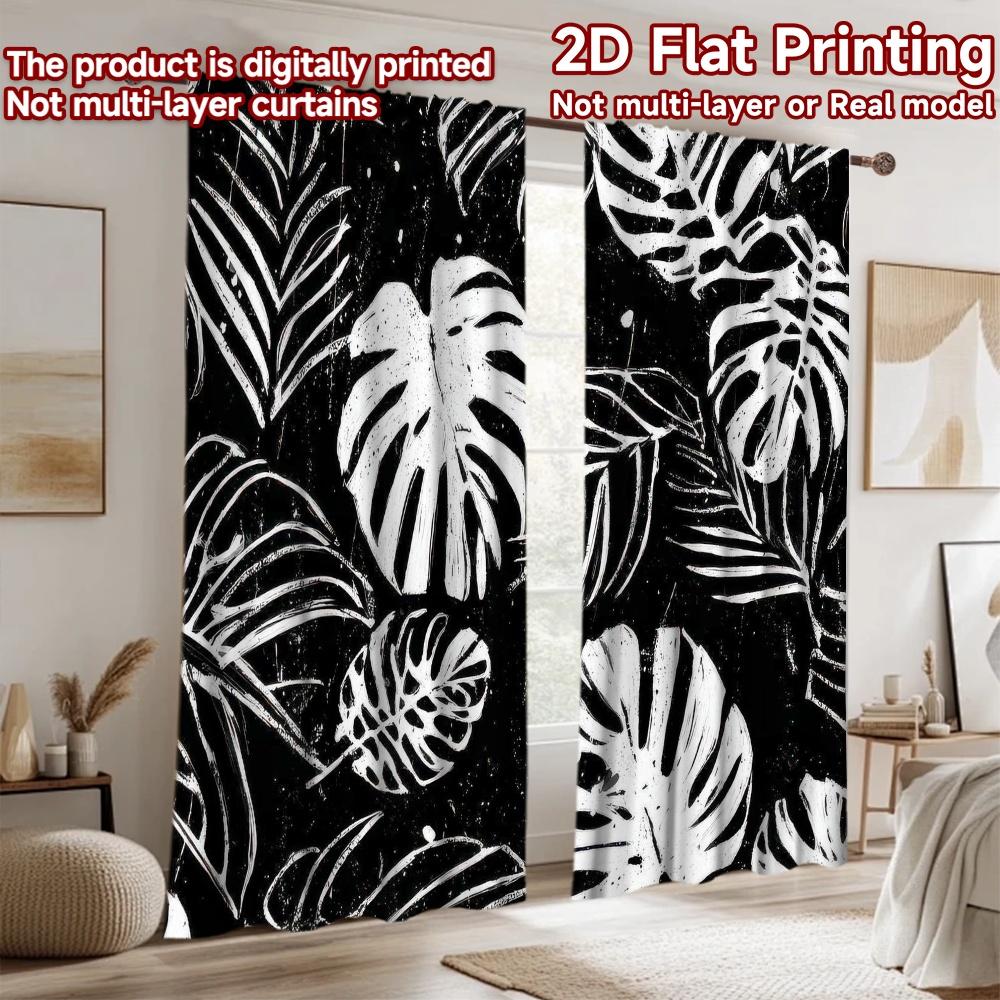 2D flat Photography Backdrop Tapestry Black and White Leaves 100% Polyester Festive Backdrops Use for Suitable for indoor