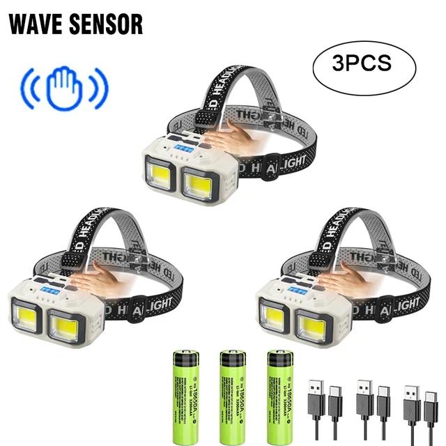 Potente linterna frontal LED recargable por USB, linterna frontal impermeable, luz para acampar, pescar y minería