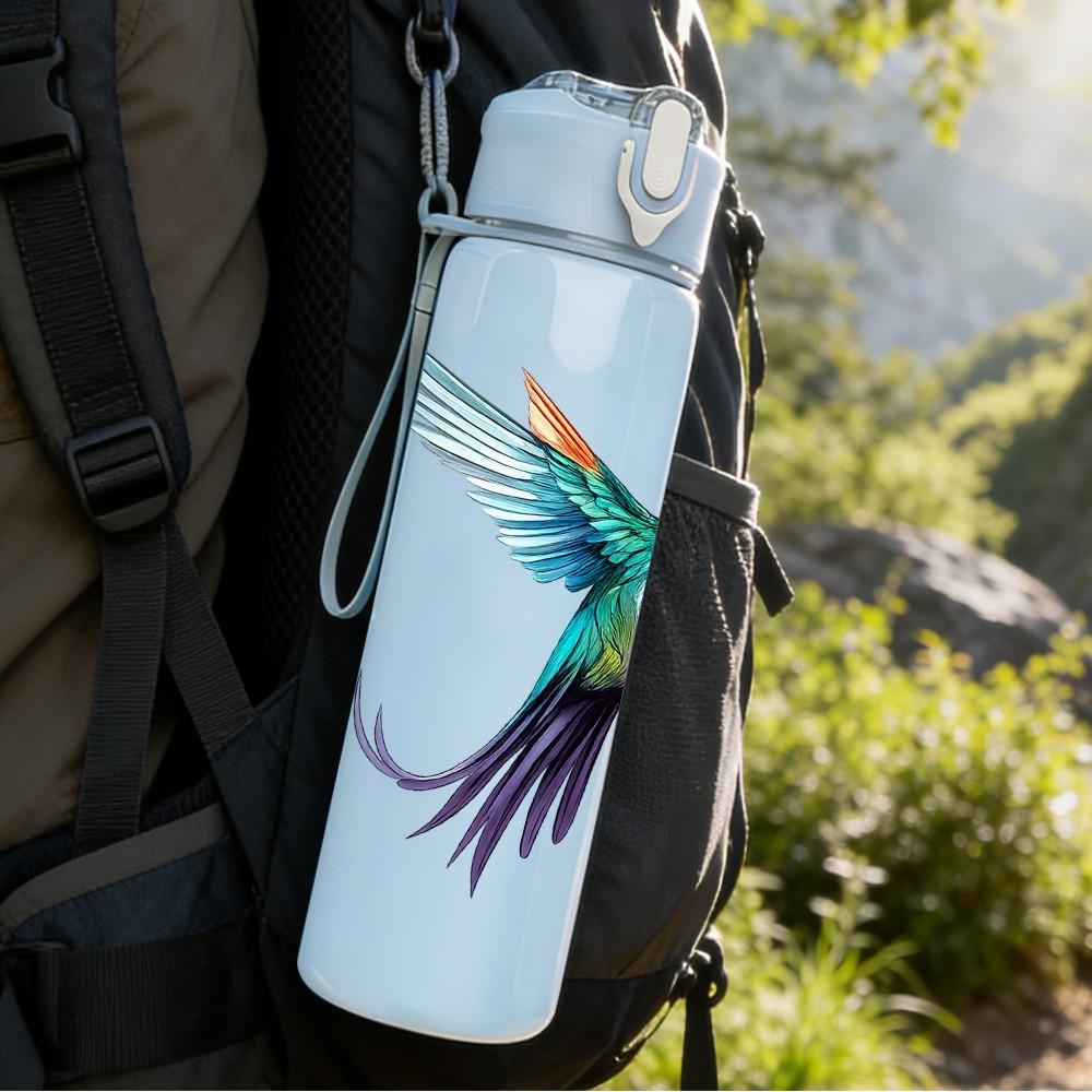 1PC Colorful Hummingbird Bird Art Print 750ml Color Plastic Sports Water Bottle Leakproof Flip Straw Lid Suitable for Sports Office Home Use