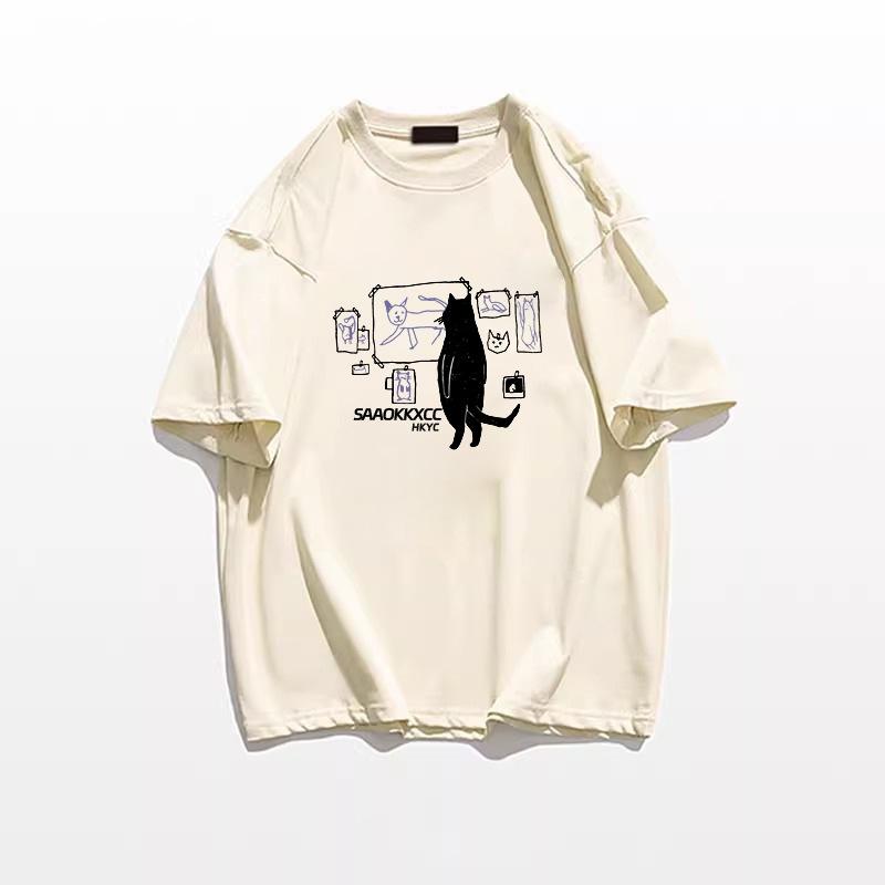 Pure cotton design American Hong Kong flavor short-sleeved t-shirt women's summer loose and unique chic half-sleeved couple's top tide