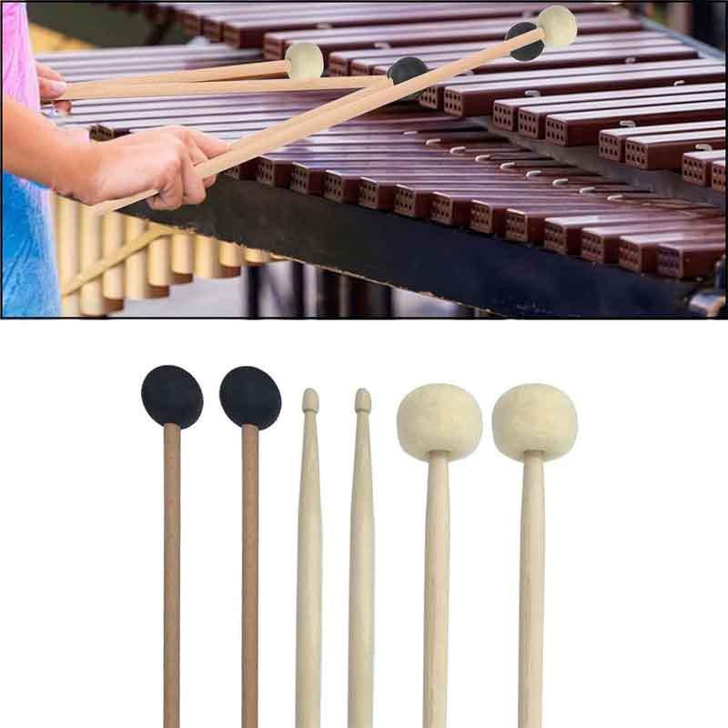 Drumstick Set with Storage Pouch Felt-Tip Timpani Mallets Rubber-Tip Glockenspiel Mallets (Maple) Wooden Drumsticks Glockenspiel Mallets