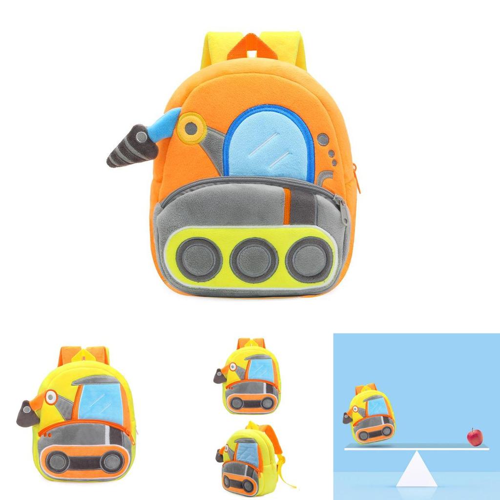 Adorable Kids Plush Backpack With Cartoon Excavator Design For Toddlers And Kindergarten