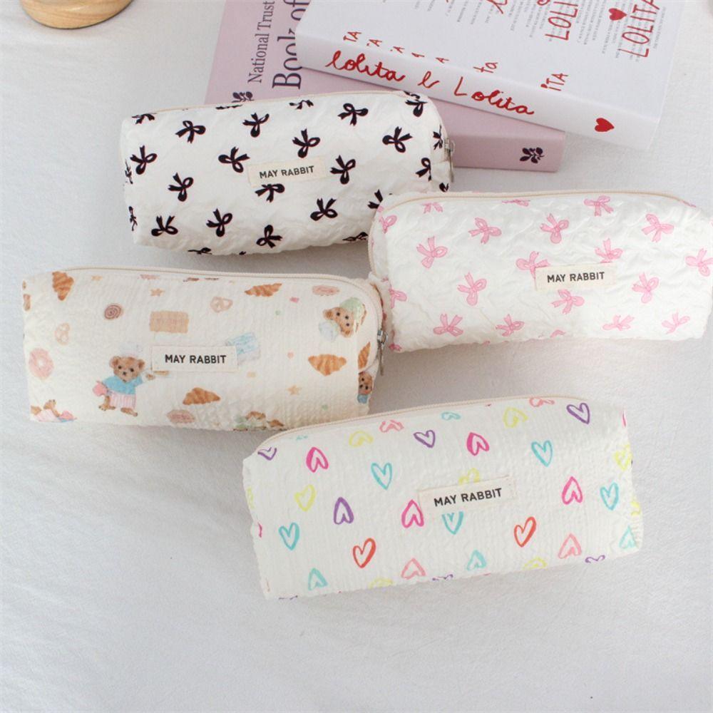 INS Bow Print Pencil Case Large Capacity Student Stationery Storage Bags Back to School Gifts