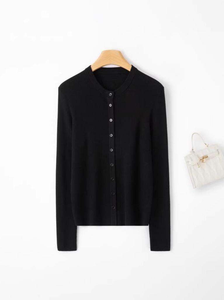 Yangzi Yarn Slim-Fit Women's Wool Cardigan - Lightweight, Long-Sleeve, Round Neck, Perfect for Spring/Autumn