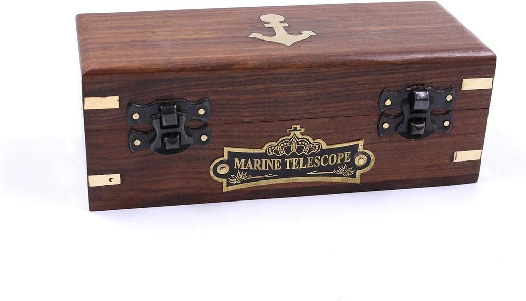 Marine Telescope Nautical Antique Solid Brass Pirate Spyglass 16 Inch Wooden Box