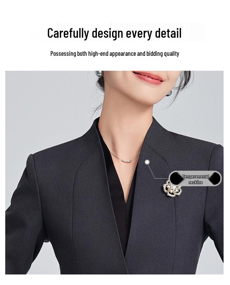Women's Collarless Suit Jacket - 2024 Spring/Autumn High-End Salon and Hotel Reception Professional Workwear Set