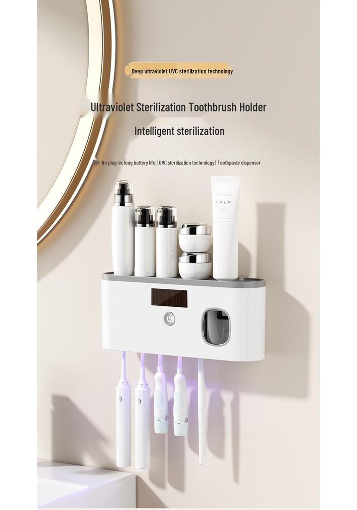 Wall-Mounted UV Sterilizing Toothbrush Holder and Cup in Gunmetal Gray