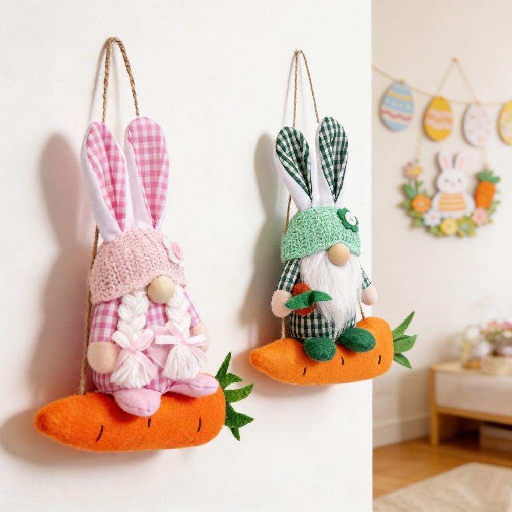 Cute Easter Bunny Pendant Handmade Craft with Rope Rabbit Gnome Ornament Decorative Colorful Faceless Easter Holiday
