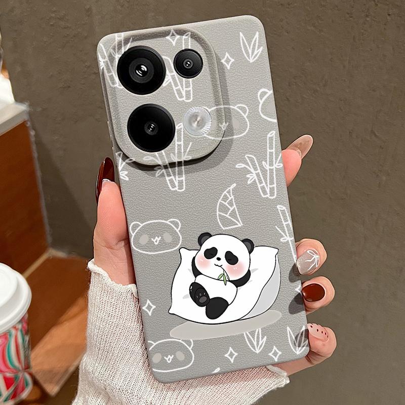 Pandas Pattern Silicone Soft Case for Xiaomi 13t Poco X6 M6 Pro Redmi Note 14 13 12 11 10 Pro Shockproof Leather Texture Plain Color Slim Cover