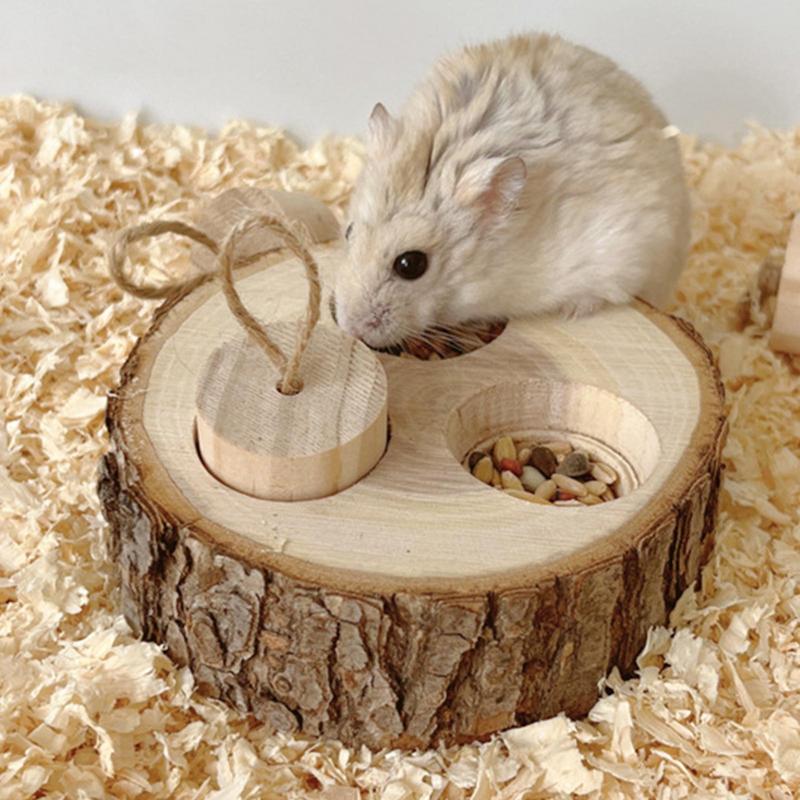 Pet Interactive Snuffle Logic Game Wooden Rabbit Hamster Plaything Foraging Toy Wooden Interactive Enrichment Treat Dispenser