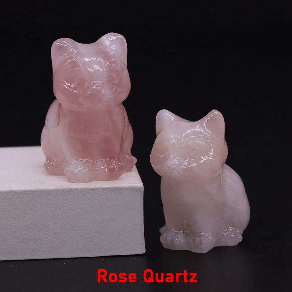 30mm Niedliche Katzenstatue Naturstein Kristall Handgeschnitzt Heilendes Tierfigur Reiki Edelstein Handwerk Heimdekoration Feiertagsgeschenk