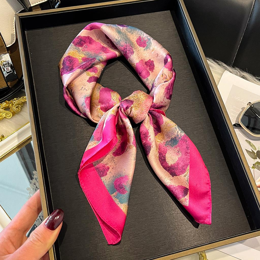 Scarf Women Silk Scarves Square Bandana Hijab Wrap Flower Designer Neckerchief Shawl Kerchief Hair Band Foulard Luxury