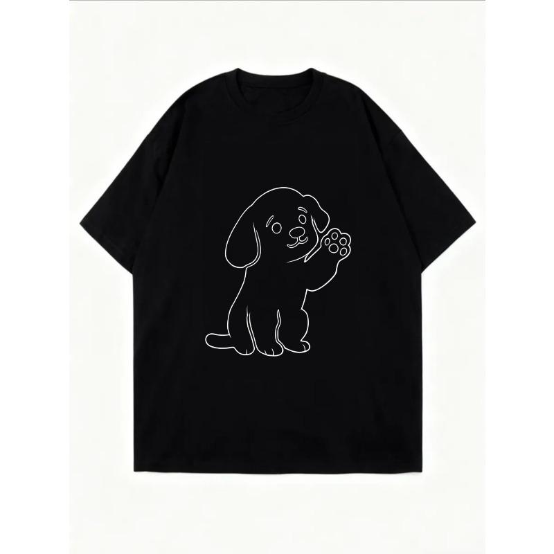 White Oversized T-Shirt With Dog Outline Print For Casual Wear