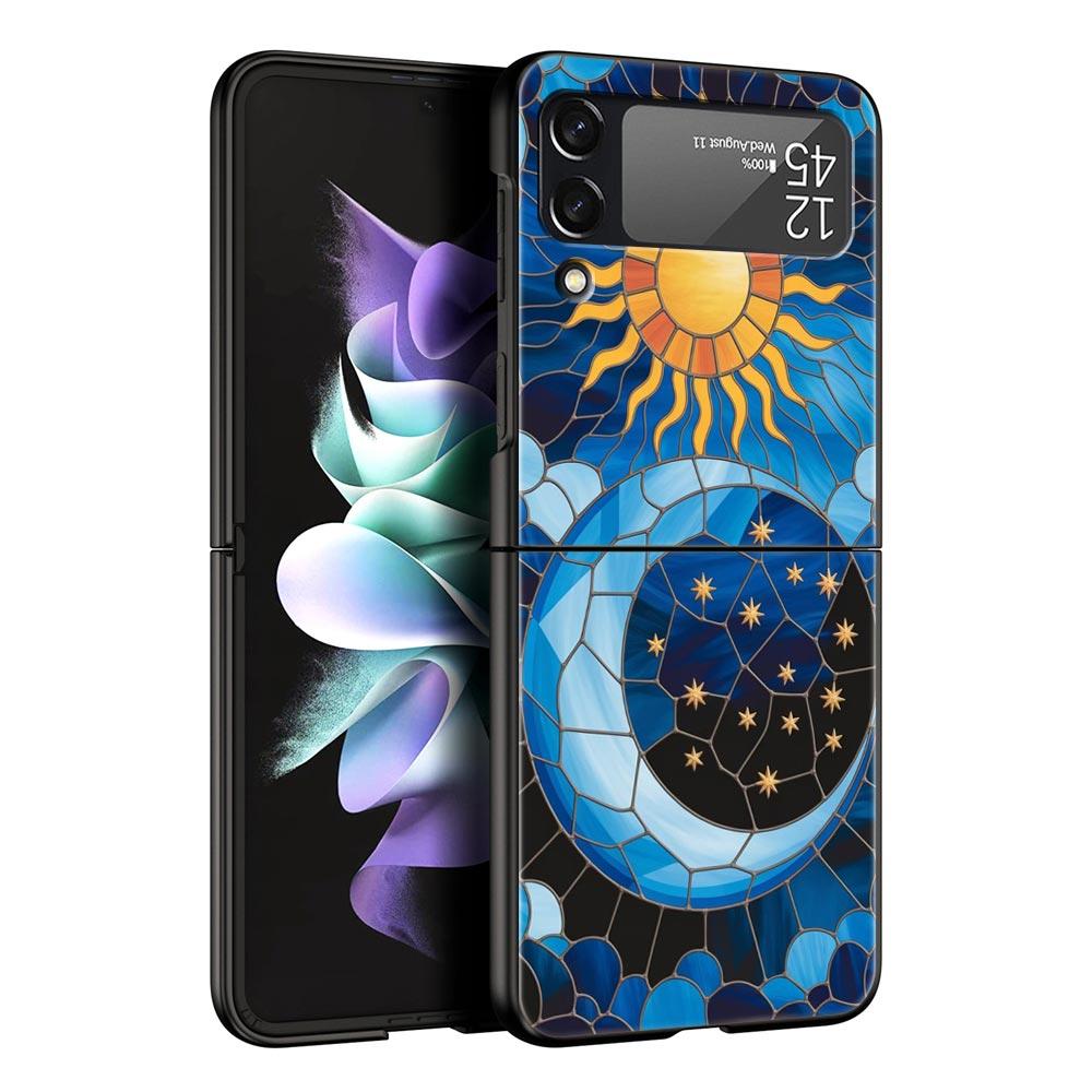 Beautiful Sun Moon Glass Hard PC Phone Case For Samsung Galaxy Z Flip 7 6 5 4 Black Cover For Galaxy Z Flip 3 Foldable Shell Bag