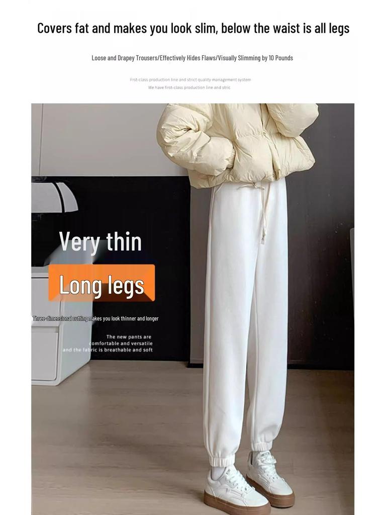 Petite Slimming Fleece-Lined Corduroy Joggers for Women - Cropped Drawstring Pants for Autumn/Winter Casual Sport