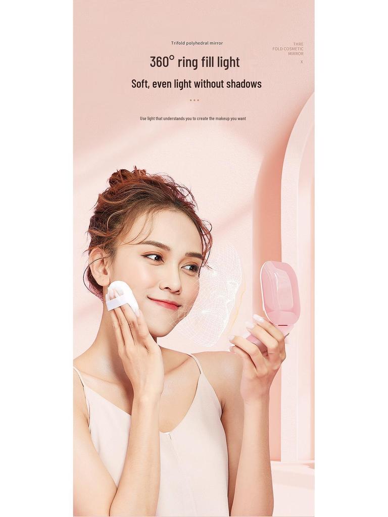 Rechargeable Portable LED Makeup Mirror with Light, Double-Sided, Custom Magnification, Compact Folding Design