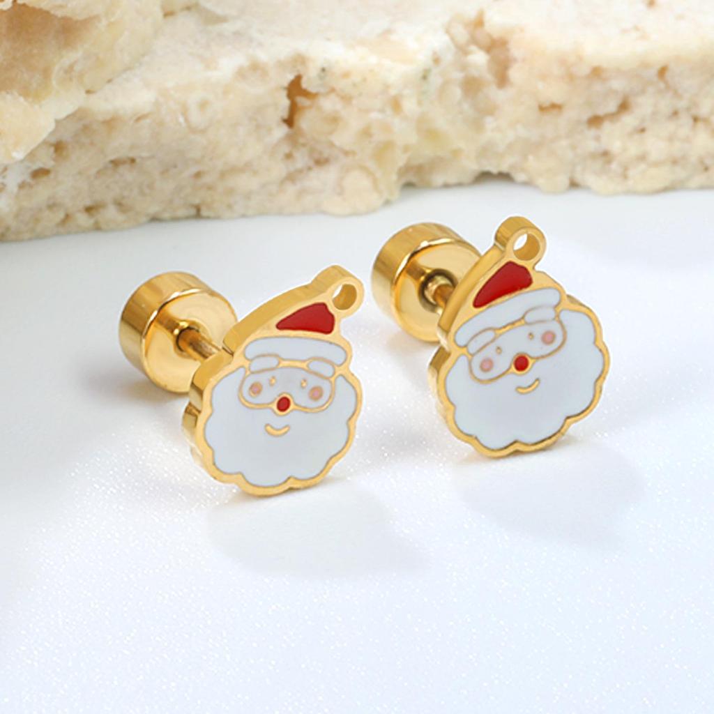 Santa Claus Stainless Steel Stud Earrings - Creative Christmas Design
