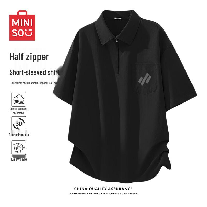 MINISO Men s American Trend Half-Zip Short Sleeve Shirt 2XL
