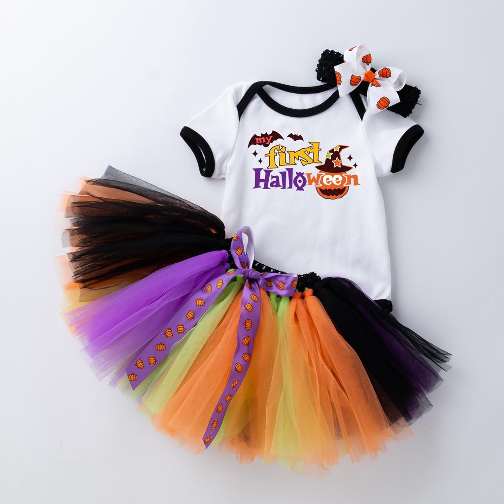 Baby Girls Kids Skirts Set 3PC Romper+Skirts+Headband Halloween Outfits