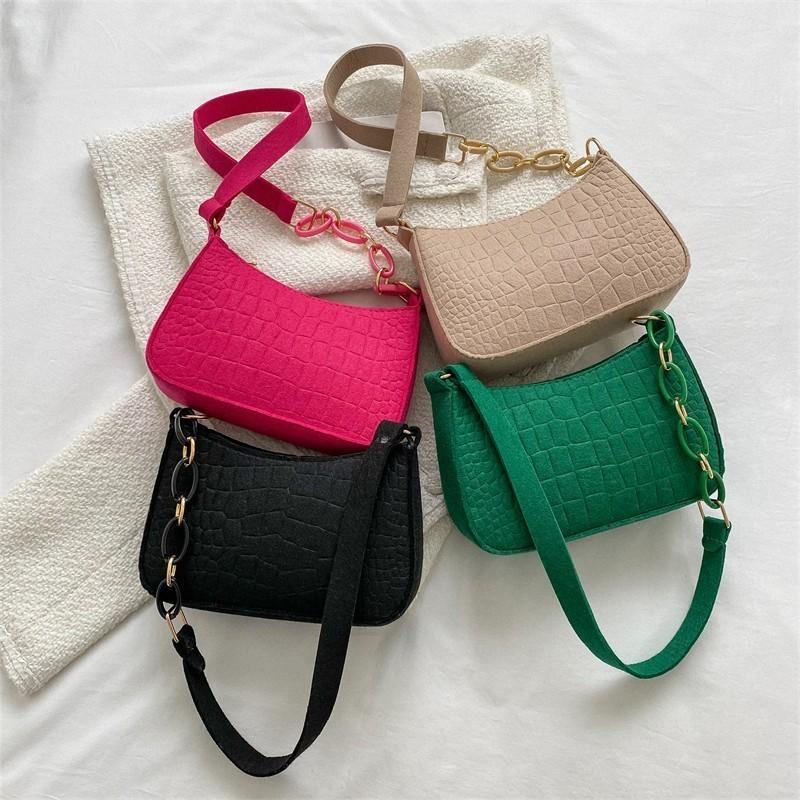 Fashionable Felt Crossbody Bag For Women Adorable Small Square Purse In Black And Pink