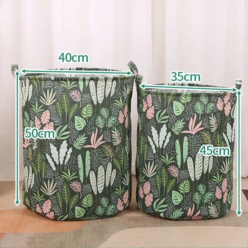 Cotton Linen Print Laundry Basket Portable Foldable Home Laundry Storage Bag Large Hamper for Kids Toys Dirty Clothes Basket
