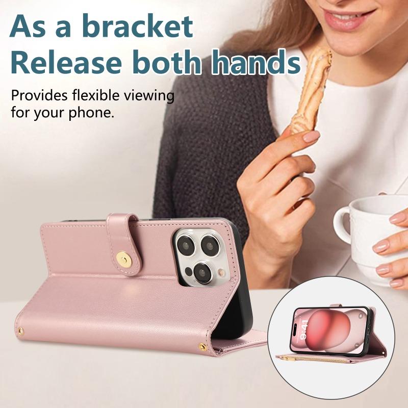 Crossbody Wrist Strap Leather Phone Case for IPhone 16 15 14 11 Pro Max 13 12 MIni XS XR 7 8 Plus Wallet with Card Holder Cover