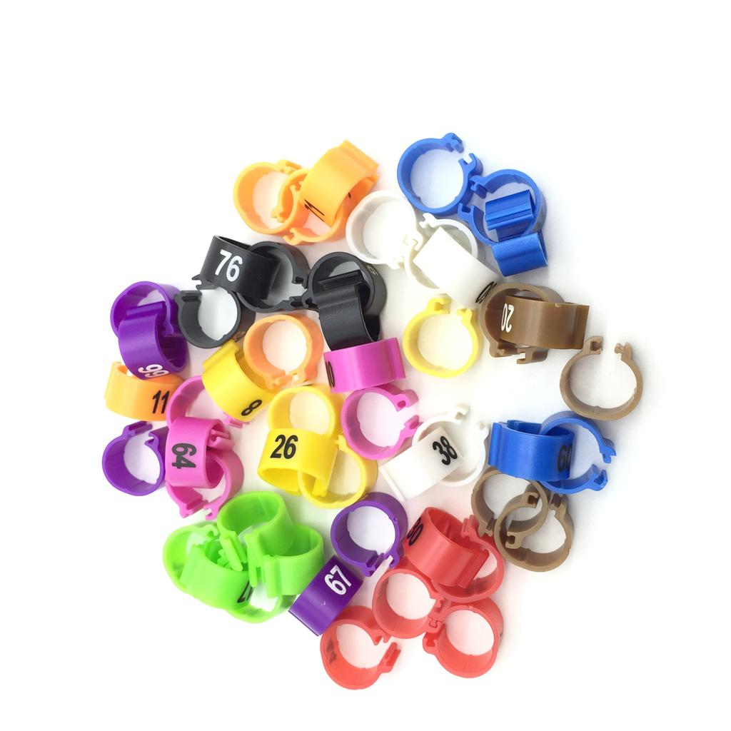 1Pack/100Pcs Digital Plastic Birds Clip Foot Rings Inner Diameter 10mm Parrot Pigeon Identification Leg Rings No.1~100 10 Colors