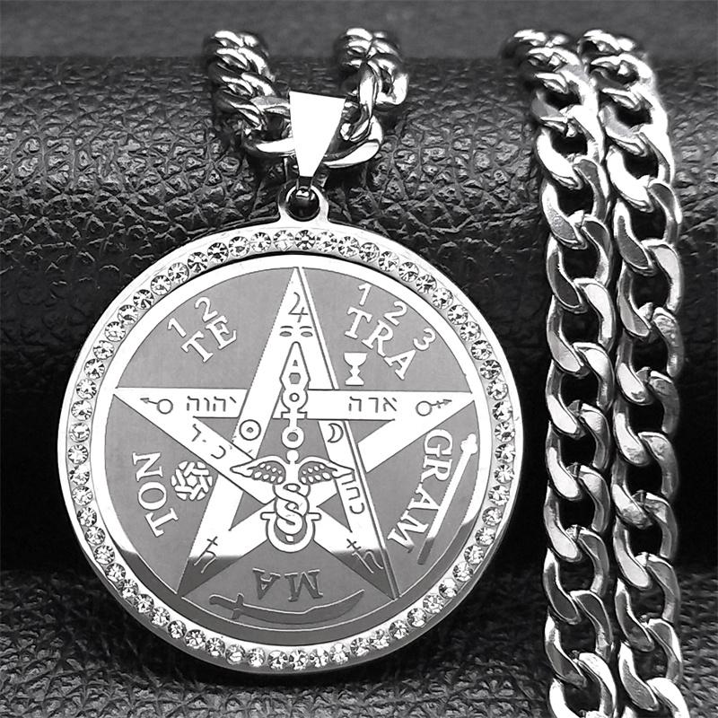 Tetragrammaton Hebrejský Je Pentagram Náhrdelník pro Muže Nerezová Ocel Křišťál Zlatá Barva Amulet Náhrdelníky Šperky Dárek NZZZ499