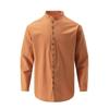 Retro Style Plus Size Solid Color Men's Cotton and Linen Long Sleeve Button Down Shirt with Stand Collar Spring Fall Outdoor