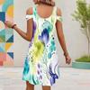 Women Plus Size V Neck Cold Shoulder Abstract Printed Short Sleeve Curved Hem Dress