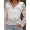 New Arrival Fashion Lace V-neck Single Breasted See-through Lace Crochet Cut Out Cardigan Long Sleeves Sun Protection Shirt for Air Conditioned Rooms