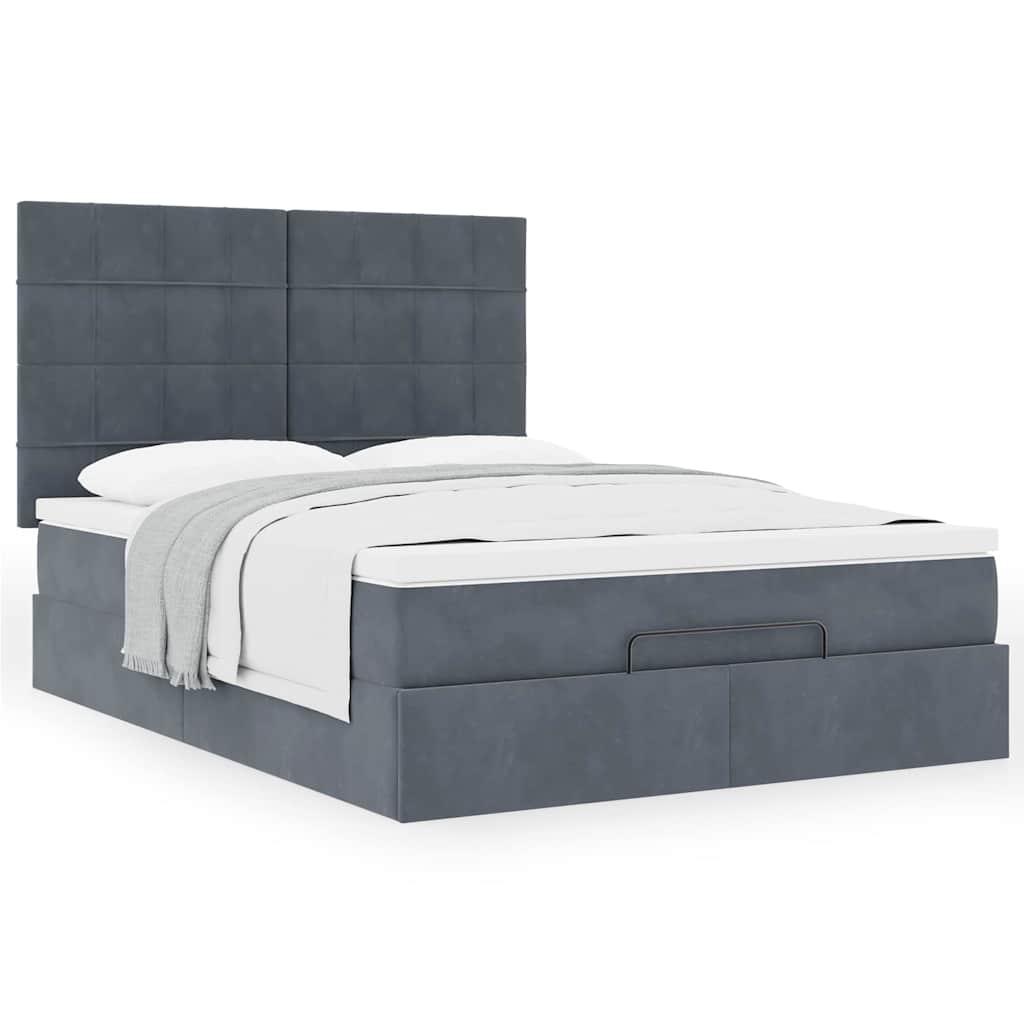 Ottoman Bed with Mattress Dark Grey 140x190 cm Velvet